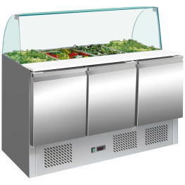 Saladette Prep Counter with Glass top 1365x700x1350mm 3 doors - CETHS903CG