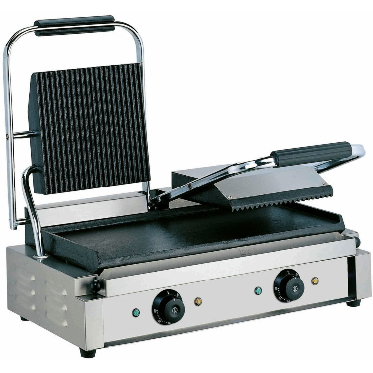 B GRADE Heavy Duty Twin Panini Contact grill 3.6kW Ribbed/Smooth - EG03C B GRADE