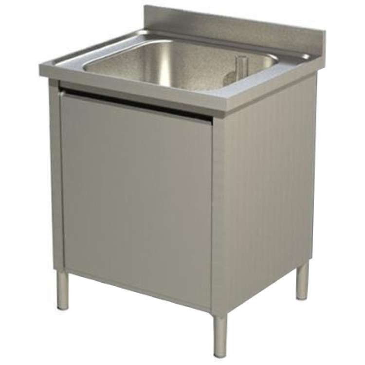 Commercial Sink with Cupboard Stainless steel 1 bowl Splashback Width 800mm Depth 700mm - CEVSC87BS