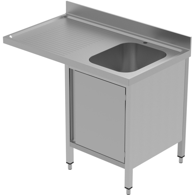 Commercial Sink for dishwashers with Cupboard 1 bowl Right Splashback 1200x700x850mm - CEVSCH127RBS