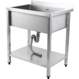 Commercial Pot Wash Sink Stainless steel 1 bowl Splashback Bottom shelf 1000x700x900mm Square legs - CEPSA10070U