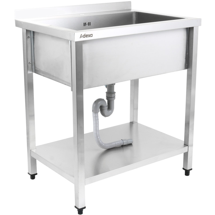 Commercial Pot Wash Sink Stainless steel 1 bowl Splashback Bottom shelf 1200x700x900mm Square legs - CEPSA12070U