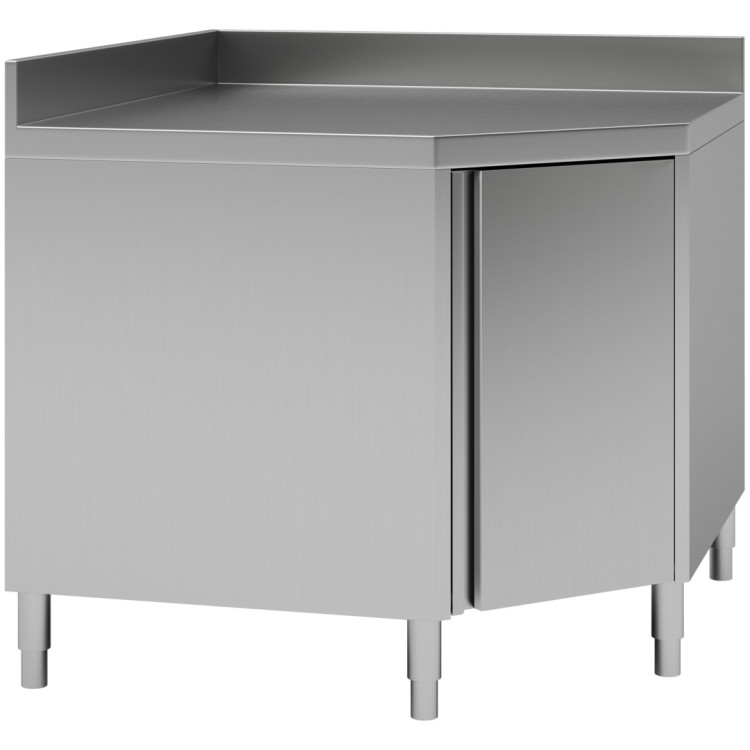 Commercial Worktop Floor Cupboard Corner unit Hinged door Stainless steel Sides 600mm Upstand - CEVTC106CB
