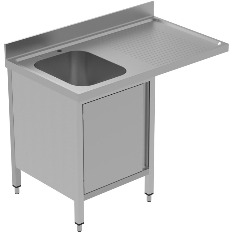 Commercial Sink for dishwashers with Cupboard 1 bowl Left Splashback 1200mm Depth 600mm - CEVSCH126LBS