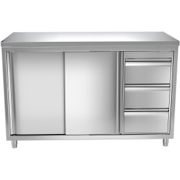 Commercial Worktop Floor Cupboard 3 drawers Right 2 sliding doors Stainless steel Width 1600mm Depth 600mm - CETHASR166R3