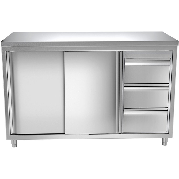 Commercial Worktop Floor Cupboard 3 drawers Right 2 sliding doors Stainless steel Width 1600x700x850mm - CEVTC167R3
