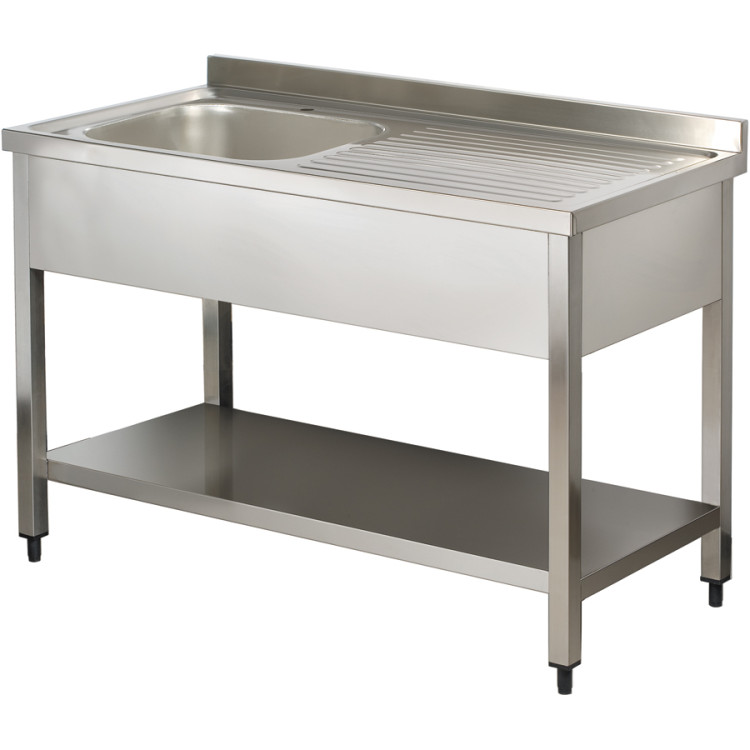 Commercial Sink Stainless steel 1 bowl Left Bottom shelf Splashback 1400mm Depth 700mm - CEVS147LBS