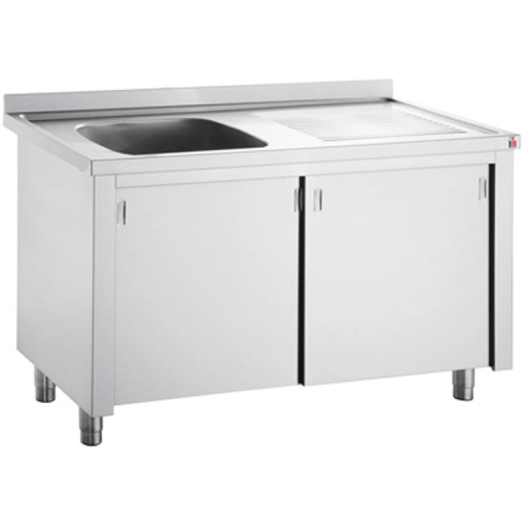 Commercial Sink with Cupboard Stainless steel 1 bowl Left Splashback Width 1200mm Depth 700mm - CEVSC127LBS