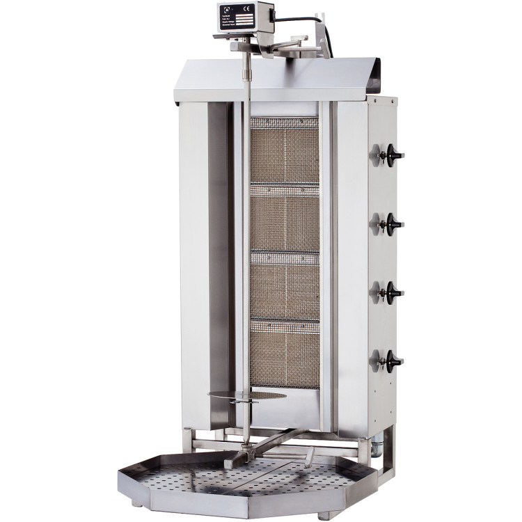 Commercial Gyros/Kebab grill Gas Fixed body Top motor Capacity 60kg 4 burners 12kW - CEDN221