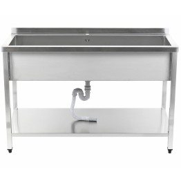 Commercial Pot Wash Sink Stainless steel 1 bowl Splashback Bottom shelf 1400x600x900mm Square legs - CEPSA14060U