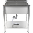 Commercial Pot Wash Sink Stainless steel 1 bowl Splashback Bottom shelf 800x700x900mm Square legs - CEPSA8070U