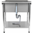 Commercial Pot Wash Sink Stainless steel 1 bowl Splashback Bottom shelf 800x700x900mm Square legs - CEPSA8070U