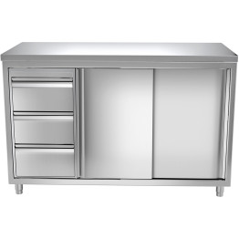 Commercial Worktop Floor Cupboard 3 drawers Left 2 sliding doors Stainless steel Width 1600mm Depth 600mm - CETHASR166L3