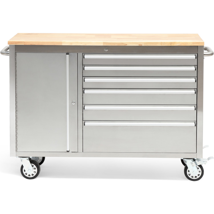 Professional Stainless Steel Rolling Tool Cabinet 1 door 6 drawers 1355x482x880mm - CE482038AS