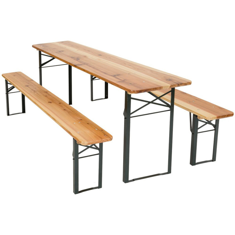 Three Piece Foldable Beer Table and Bench Set, Wooden Outdoor Garden Furniture 1800x500x750mm - CENFWU24101800