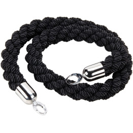 Black Braided Stanchion Rope with Silver ends 1.5m - CEBR01BS