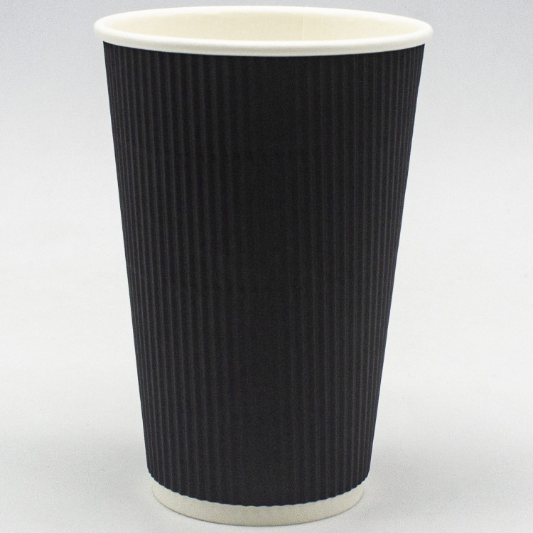 500pcs Black Ripple Wall Coffee Cup 16oz/473ml PE - CEBR16OZ