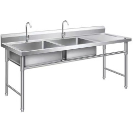 Commercial Double Sink Stainless steel 1400x600x900mm 2 bowl left Splashback - CEDBS14060LEFT