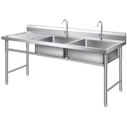 Commercial Double Sink Stainless steel 1400x600x900mm 2 bowl right Splashback - CEDBS14060RIGHT