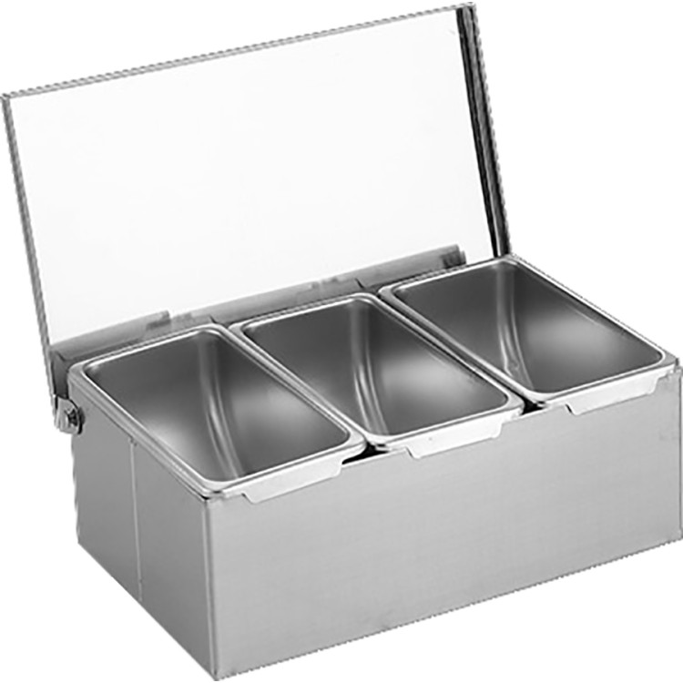Commercial Condiment Holder with lid including 3 containers Stainless steel - CECHF03