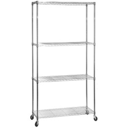 Commercial Shelving Unit 4 Tier with Wheels 1000kg Width 1200mm Depth 450mm Chrome Wire - CEAMJ488
