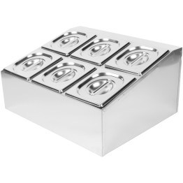Commercial Condiment Holder including 6xGN1/6-100mm pans & lids - CECHD06B