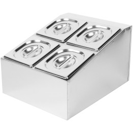 Commercial Condiment Holder including 4xGN1/6-100mm pans & lids - CECHD04B