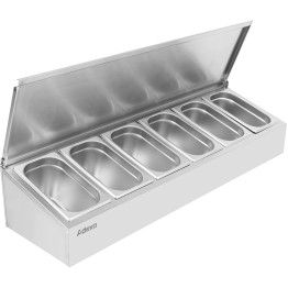 Commercial Condiment Holder with lid including 6xGN1/4-100mm containers Stainless steel - CECHE06AFL