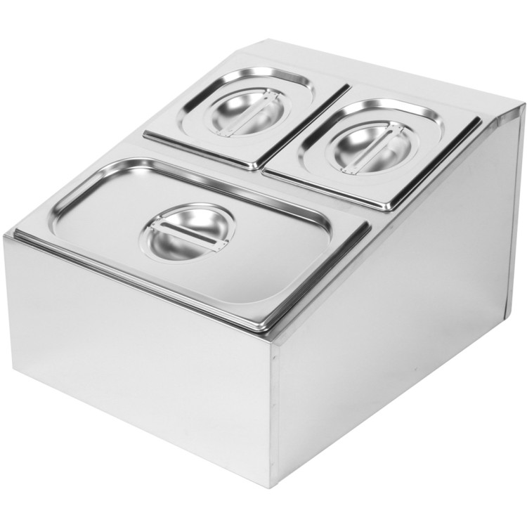 Commercial Condiment Holder including 2xGN1/6-150mm & 1xGN1/3-150mm containers with lids Stainless steel - CECHD04BD2