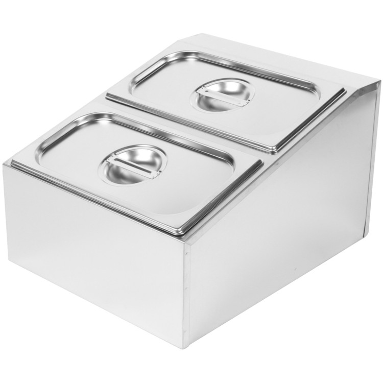 Commercial Condiment Holder including 2xGN1/3-100mm containers with lids Stainless steel - CECHD04B3