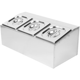 Commercial Condiment Holder including 3xGN1/6-100mm pans & lids - CECHD03A
