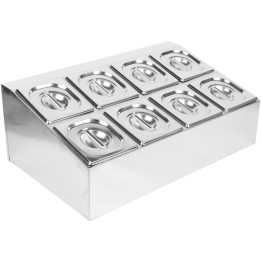 Commercial Condiment Holder including 8xGN1/6-150mm pans & lids - CECHD08BD