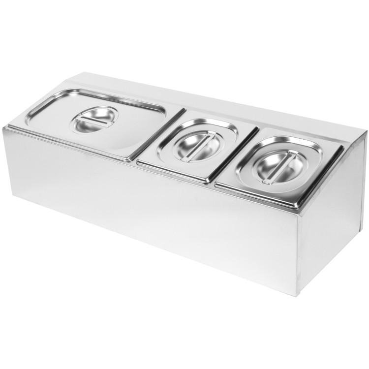 Commercial Condiment Holder including 2xGN1/6-150mm & 1xGN1/3-150mm pans & lids - CECHD04AD2