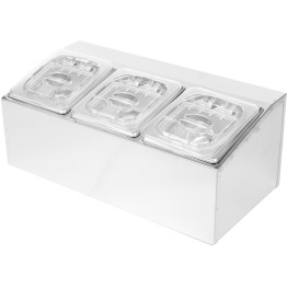 Commercial Condiment Holder including 3xGN1/6-100mm pans & fliptop lids - CECHD03APCFL