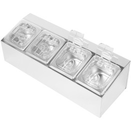 Commercial Condiment Holder including 4xGN1/6-100mm pans & fliptop lids - CECHD04APCFL