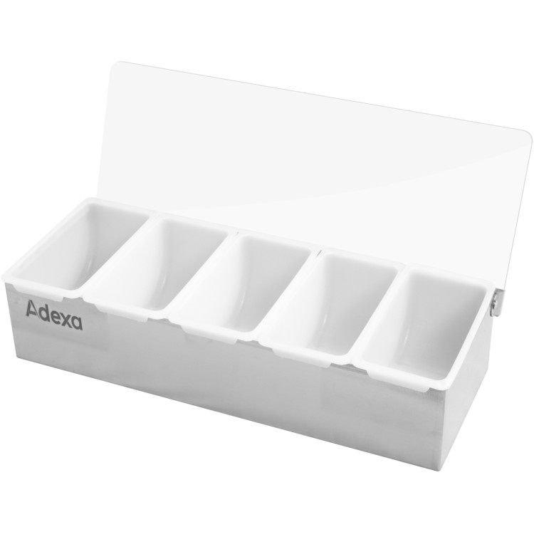 Garnish Tray / Condiment Dispenser with Lid 5 compartments Stainless steel & Plastic - CECHB05