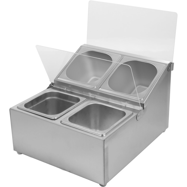 Commercial Condiment Holder including 4xGN1/6-100mm pans & fliptop lids - CECHRLF04B1
