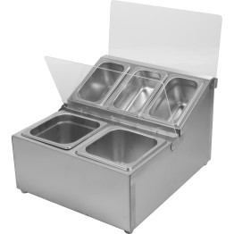 Commercial Condiment Holder including 2xGN1/6-100mm & 3xGN1/9-100mm pans & fliptop lids - CECHRLF04B2