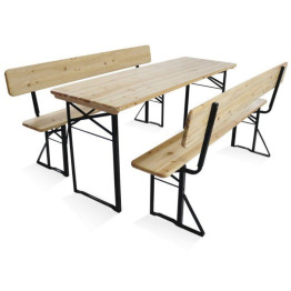 Beer Garden Table Set 169x69x75cm Natural with Black Frame- CE571517