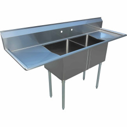Commercial Pot Wash Sink Stainless steel 2 bowl Splashback 1830x600x1110mm Round legs - CEC2T18181218LR