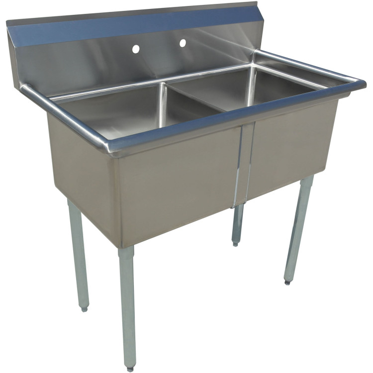 Commercial Pot Wash Sink Stainless steel 2 bowl Splashback 1360x600x1110mm Round legs - CEC2T24241400