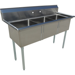 Commercial Pot Wash Sink Stainless steel 3 bowl Splashback 1970x600x1110mm Round legs - CEC3T24241400
