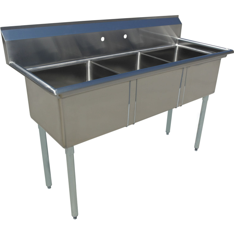 Commercial Pot Wash Sink Stainless steel 3 bowl Splashback 1970x600x1110mm Round legs - CEC3T24241400