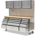 Professional Stainless Steel Rolling Tool Cabinet 15 drawers 3 Upper Cupboards 1968x500x1825mm - CE722038AP
