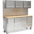 Professional Stainless Steel Rolling Tool Cabinet 15 drawers 3 Upper Cupboards 1968x500x1825mm - CE722038AP
