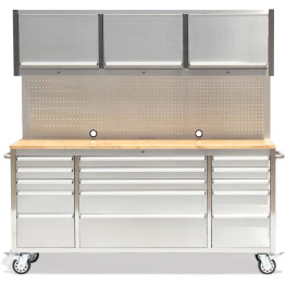 Professional Stainless Steel Rolling Tool Cabinet 15 drawers 3 Upper Cupboards 1968x500x1825mm - CE722038AP