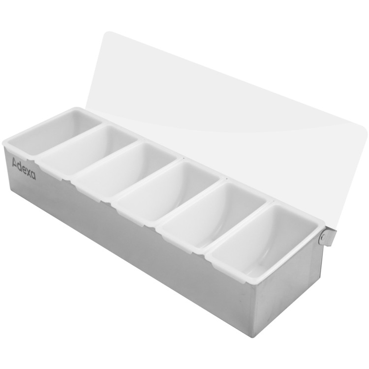 Garnish Tray / Condiment Dispenser with Lid 6 compartments Stainless steel & Plastic - CECHB06