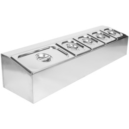 Commercial Condiment Holder including 4xGN1/6-100mm & 1xGN1/3-100mm pans & lids - CECHD06A2