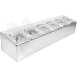 Commercial Condiment Holder including 6xGN1/6-100mm pans & fliptop lids - CECHD06APCFL