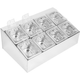 Commercial Condiment Holder including 8xGN1/6-100mm pans & fliptop lids - CECHD08BPCFL